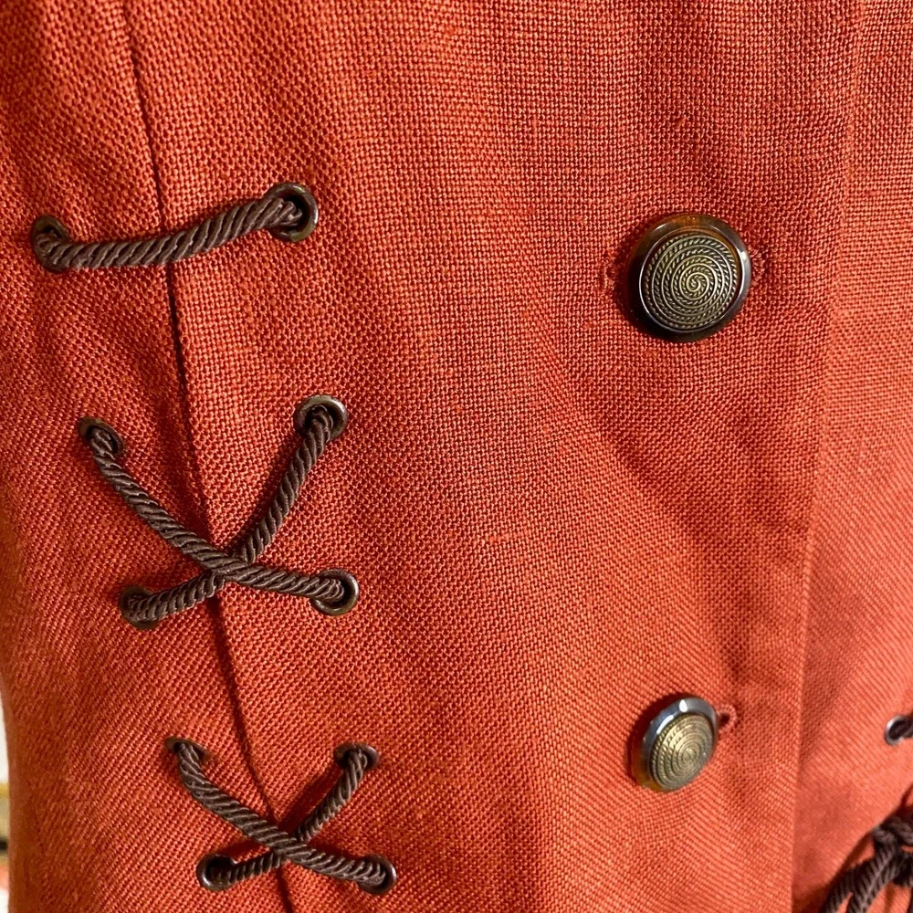 Vintage Liz Claiborne Rust Lace Up Corset Short Sleeve Skirt Suit Set Cottage